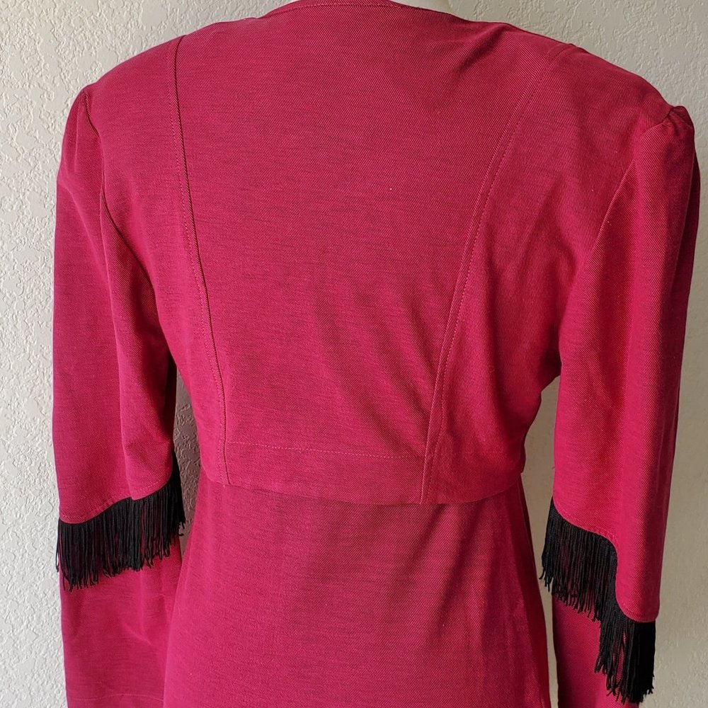 Vintage SEEDS 90s 2 Piece Western Cowgirl Dolly Pink Black Fringe Dress Set M - Picture 6 of 10